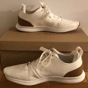 Steve Madden Mens White Perforated Lace Up Sneakers, US 9.5